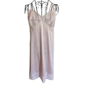 Vintage 70's MG Pale Pink Illusion Lace Shimmery Nightgown Slip Glam Retro Glam